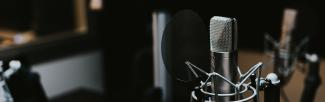 macro photo of a microphone in a studio